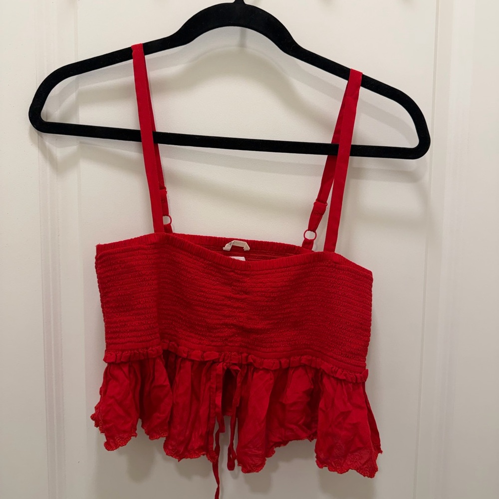 Aritzia Wilfred Red Smocked Knit Top